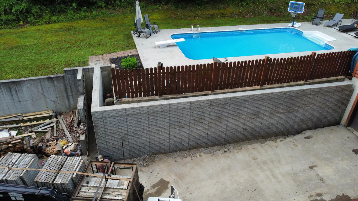 retaining wall by pool