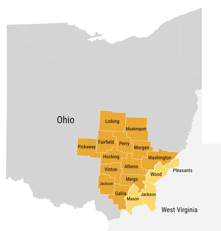 Ohio and West Virginia counties map