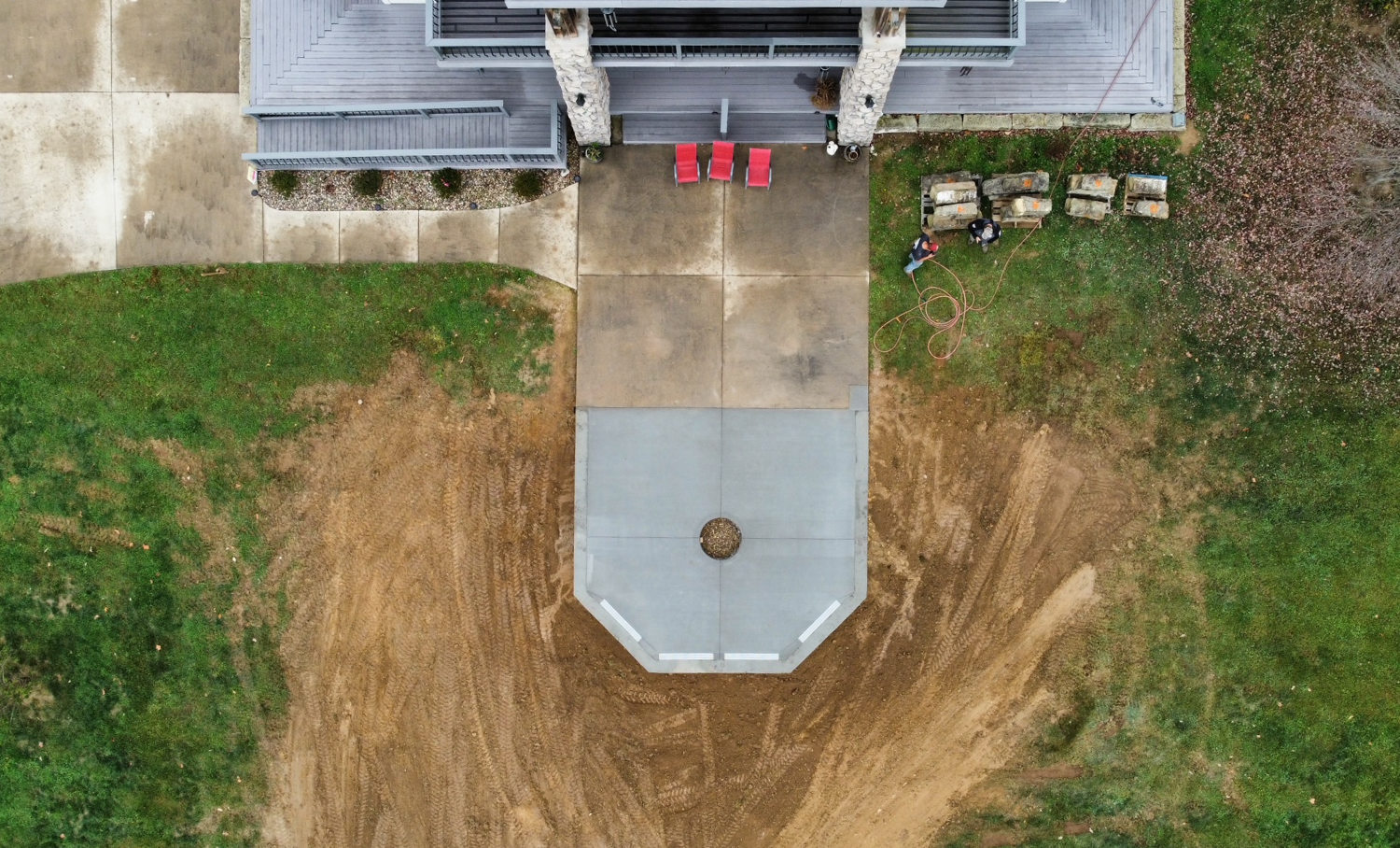 overhead view of new concrete patio work